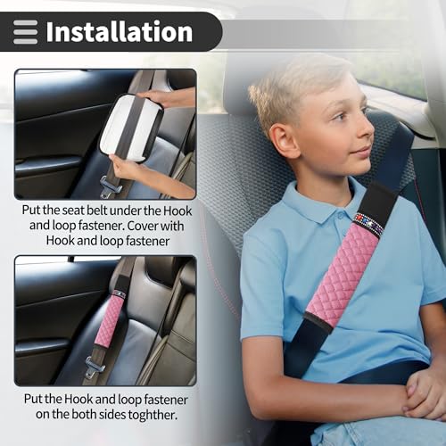 Black Pink Seat Belt Cover Pad Faux Leather 24cm Seatbelt Strap Cushion Shoulder Padding 2 Pcs - color: Black,Pink