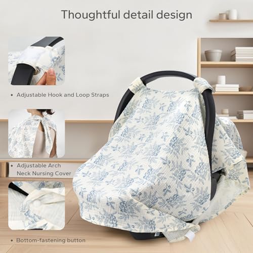 SERAPHY 2-in-1 Muslin Baby Car Seat Cover & Nursing Cover, Soft Lightweight Breastfeeding Cover for Boys and Girls,Breathable Canopy for Infant Carseat & Stroller for Summer—Blueberrie - color: blueberries