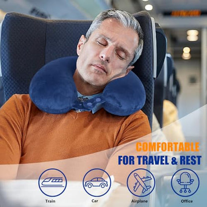 SAIREIDER Travel Pillow 100% Memory Foam Airplanes Neck Pillows -Prevent The Heads from Falling Forward Travel Neck Pillows with Sleep Mask and Earplugs (Navy Blue) - color: Navy Blue(travel Kit)