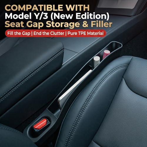 Seat Gap Filler for Tesla Model Y & Model 3 Premium 2020-2026, TPE Seat Gap Organizer with Storage, 2 Pack, Not for RWD Performance Sport Seats