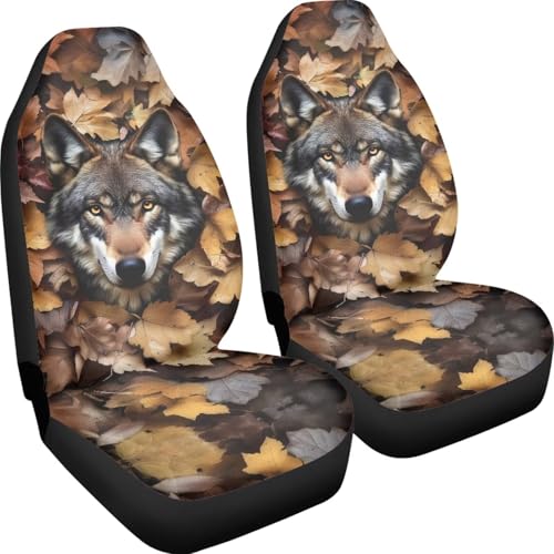 Camo Hunting 2 Piece Car Seat Covers for Men Wolf Print Front Seats Only Aesthetic Car Accessories Bucket Seat Covers Vehicle Interior Decor - color: Camo Hunting Wolf