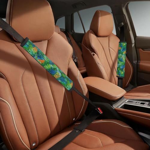 Colorful Snake Skin Steering Wheel Cover Elastic Non-Slip Car Steering Wheel Covers with Seat Belt Shoulder Pad for Women Men - color: Colorful Snake Skin