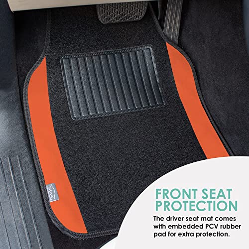 FH Group Automotive Floor Mats – Universal Fit Premium Carpet Car Mats with Driver Heel Pad, Full Set for Cars, SUVs & Trucks - Orange - color: Orange