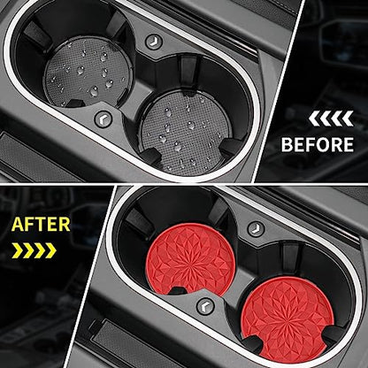 Car Coasters for Cup Holders [4 Pack] - 2.75In Silicone Auto Mug Mats - Universal Non-Slip Recessed Car Interior AccessoriesRed - color: 4 Pack-red