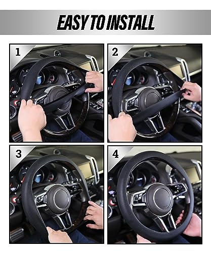 ESEWALAS Car Silicone Steering Wheel Cover,Soft Odorless Silicone Leather Texture Steering Cover,Universal 13-15inch Car Steering Wheel Protector (Grey)