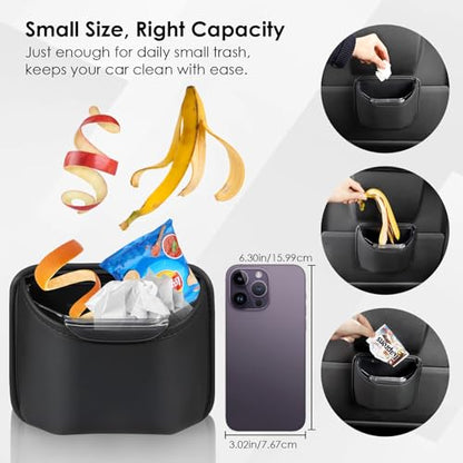 Small Car Trash Can for Side Door Back Seat Leather Leakproof Removable Liner Clip On Automotive Garbage Bin Compact Auto Trashcan Multipurpose Storage Organizer Container 0.22 Gal