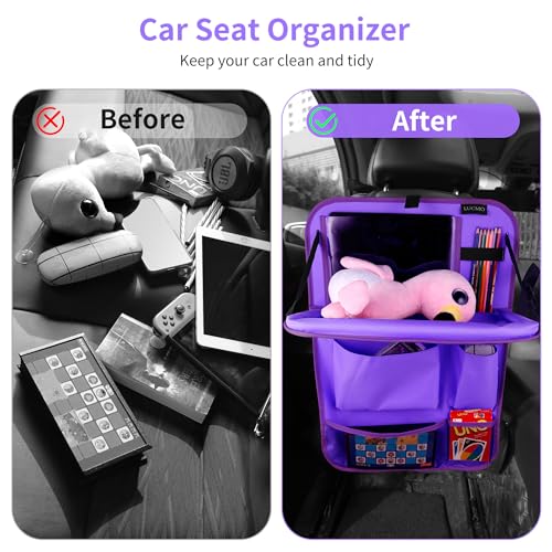 Car Backseat Organizer with Tablet Holder-2 Pcs,6 Storage Pockets Car Storage Organizer with Foldable Food Tray,Protectors Kick Mats Travel Accessories-Dark Purple - color: Midnight Violet, size: 2 Pack with Food Tray