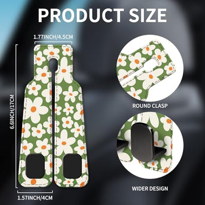 Car Seat Headrest Hook, Universal Leather Cute Hanger Holder Hook, Storage Organizer Interior Accessories for Purse Bags Handbag Cute Green Daisy