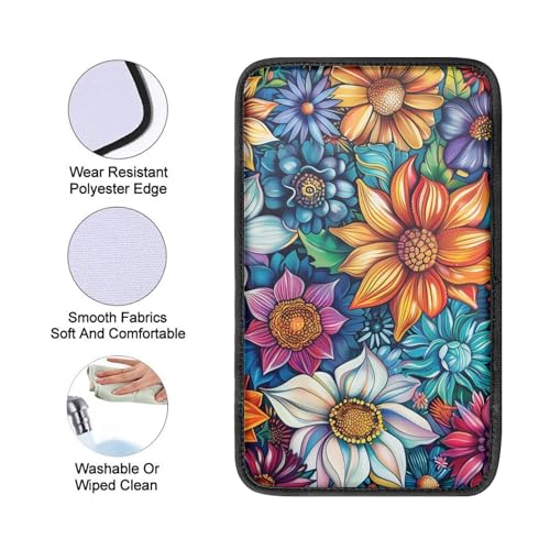 Bright Blossom Print Arm Rest Cover for Car,Auto Center Console Cover for Women,Soft and Non-Slip Car Armrest Cover Pad - color: Bright Blossom