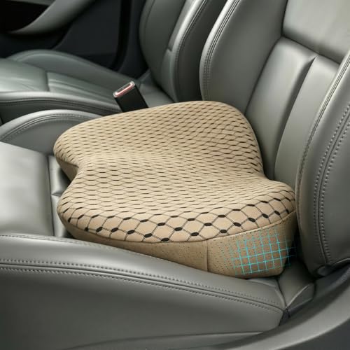 Livtribe Car Seat Cushion - Memory Foam Seat Pad for Sciatica & Lower Back Pain Relief - Driving Cushion with Breathable Mesh Cover - Road Trip Essentials for Drivers (3D Beige) - color: K-beige