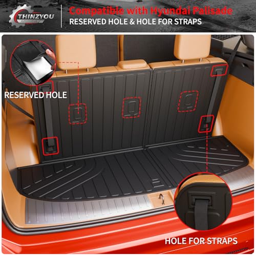 Floor Mats Compatible with 2026 Hyundai Palisade Gas 7 Seats Captain Chairs Cargo Mat Trunk Mat TPE Back Seat Cover Protector Palisade Accessories (Trunk Mat with Backrest Mats+Floor Mats) - style: For Hyundai Palisade 7-Seater | 2026