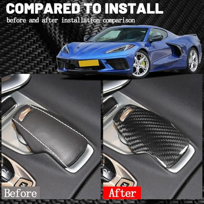 Compatible wth Carbon Fiber Gear Shift Knob Head Cover Automotive Shift Lever Modified Decoration for Chevrolet Corvette C8 2020 2021 2022 2023 2024 (Black)