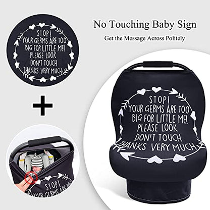 Metplus Car Seat Cover Baby, No Touch Sign Carseat Canopy, Nursing Breastfeeding Covers, Stretchy Universal Fit, Multi-Use for Stroller/Shopping Cart/High Chair, Gender Neutral Shower Gift - color: Black
