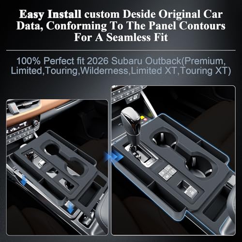 BIBIBO for New 2026 Subaru Outback Gear Shift Panel Cover 2026 Subaru Outback(Premium,Limited,Touring,Wilderness,Limited XT,Touring XT) Gear Shift Trim Cover Silicone w/Side Storage Box - color: Black-Gear Shift Cover