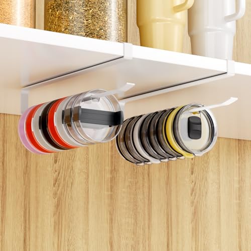 2 PCS Tumbler Lid Organizers, Ample Lid Capacity Up to 30 Lids, No Adhesive No Drill Yeti Lid Organizer Holder Inside Cabinet, Space-Saving Stanley Tumbler Cup Lid Holder Organizer for Kitchen - color: White