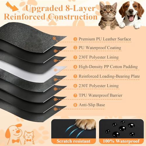 Hard Bottom Car Seat Back Cover for Dogs, Anti Scratch PU Leather Backseat Extender for Dogs, Waterproof Pet Car Hammock Supports 400 Lbs for Car, SUV, Small Truck