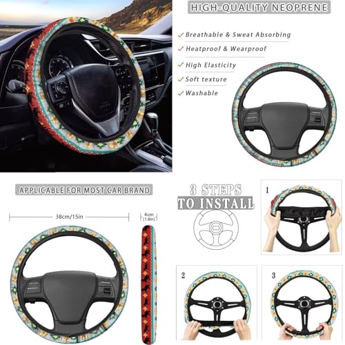 Dreaweet Aztec Tribal Horse Car Seat Covers Full Set 12 Pcs,Universal Car Seat Cover with Steering Wheel Cover,Seat Belt Pads,Armrest Cover,Cup Holder Coasters,Handbrake Cover,Gear Shift Knob Cover - color: Aztec Tribal Horse