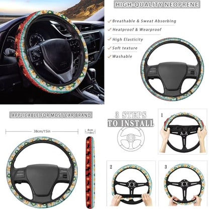 Dreaweet Aztec Tribal Horse Car Seat Covers Full Set 12 Pcs,Universal Car Seat Cover with Steering Wheel Cover,Seat Belt Pads,Armrest Cover,Cup Holder Coasters,Handbrake Cover,Gear Shift Knob Cover - color: Aztec Tribal Horse