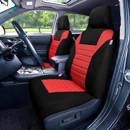 FH Group Car Seat Covers Front Set Premium 3D Air Mesh - Low Back Car Seats with Removable Headrest, Universal Fit,Automotive Seat Cover,Airbag Compatible Car Seat Cover for SUV,Sedan,Van Red