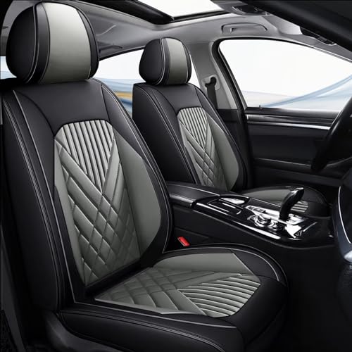 2PCS Car Seat Covers Front Seat Fit for Hyundai Genesis 2009-2014 Automotive Seat Cover Protector Waterproof Faux Leather Seat Covers Cushion with Airbag Compatible(Black&Grey)