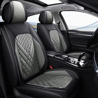 2PCS Car Seat Covers Front Seat Fit for Hyundai Genesis 2009-2014 Automotive Seat Cover Protector Waterproof Faux Leather Seat Covers Cushion with Airbag Compatible(Black&Grey)