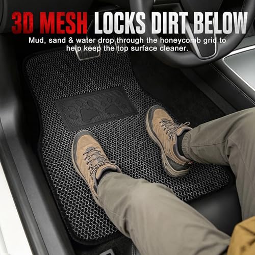 Universal Car Floor Mats, 3D Mesh Fabric All Weather Waterproof Car Floor Liners,With Anti-Slip Granule Backing&Driver Heel Pad,Efficient Dust&Dirt Resistant for Sedan,SUV,Truck,Van,Set of 4pcs - color: 3D Mesh Fabric