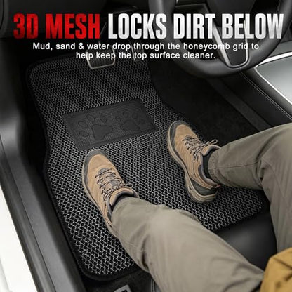 Universal Car Floor Mats, 3D Mesh Fabric All Weather Waterproof Car Floor Liners,With Anti-Slip Granule Backing&Driver Heel Pad,Efficient Dust&Dirt Resistant for Sedan,SUV,Truck,Van,Set of 4pcs - color: 3D Mesh Fabric
