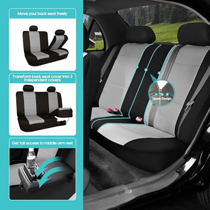 FH Group Waterproof Neoprene Car Seat Covers Rear Set– Universal Fit Split Bench Back Seat Cover, Durable Automotive Seat Protector for Cars, SUVs & Vans, Gray/Black - color: Gray, style: Rear Set