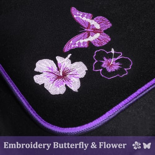 CAR PASS Embroidery Butterfly and Flower Car Floor Mats, Purple Car Floor Mats, Universal Fit 95% Automotive,SUVS,Sedan,Vans,for Women,Girly,Set of 4(Black with Purple) - color: Purple Butterfly and Flower