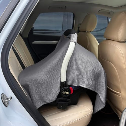 100% Muslin Cotton Car Seat Cover Baby, Carseat Canopy Cover, Universal Fit Stroller Covers for Boys and Girls (Grey) - color: grey