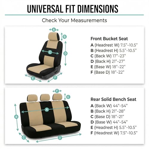 FH Group Flat Cloth Full Set Car Seat Covers Three Row 7 Seater - Universal Fit for Cars, Trucks & SUVs Beige - color: Beige