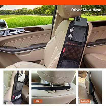 Car Seat Side Organizer, Auto Seat Storage Hanging Bag, Phones, Drink, Stuff Holder with Mesh Pocket for Cars, SUV & Truck
