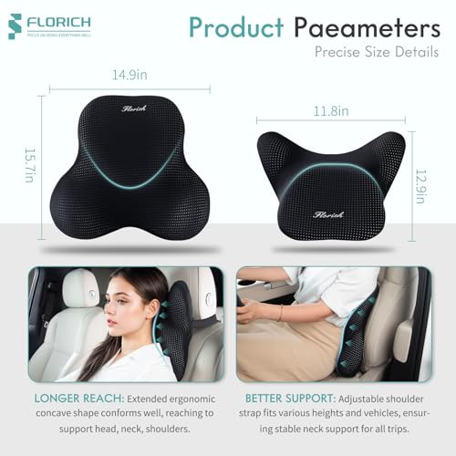 Lumbar Support Pillow and Neck Headrest Pillow for Office Chair Car, Ergonomic Memory Foam, Relieves Neck, Back Pain, Pressure-Relieving Back Support for Car, Office Chair & Wheelchair – Black - color: Black, size: Lumbar&Headrest Pillow