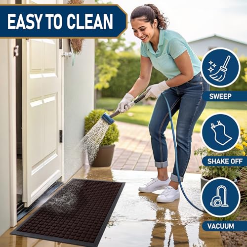 Smiry Front Door Mat Outside Entrance, Heavy Duty Natural Rubber Doormat, Non Slip, Trap Dirt and Moisture, Easy Clean, Low Profile Welcome Floor Mats for Indoor Outdoor Entry, 35x23 Inch, Brown