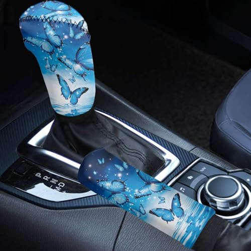 KEIAHUAN Blue Butterfly Car Interior Accessories Car Gear Shift Knob Cover & Handbrake Protector Handbrake Stick Protector Shift Gear Knob Cover Car Decoration for Women - color: Butterfly