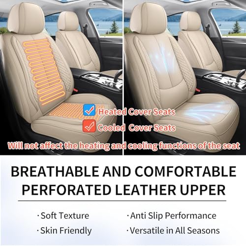 Car Seat Covers Full Set, Luxury Faux Leather Car Seat Covers Waterproof Non-Slip Seat Protector Universal Fit for Most Cars SUVs Trucks Pick-ups,Car Accessories Interior for Women(Beige)