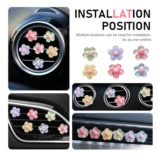 WZP 6PCS Car Vent Clips, Cute Flower Air Vent Clips, Universal Car Air Conditioner Outlet Decorations Interior Accessories for Women Girls