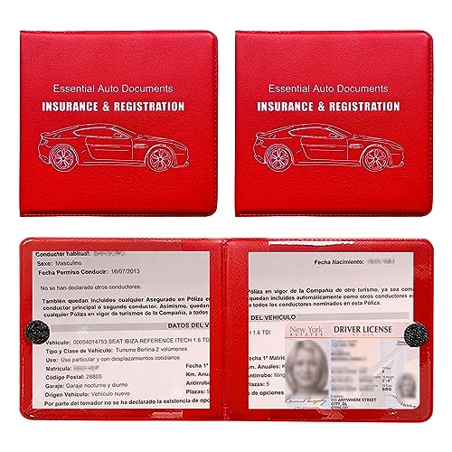 Ziciner Car Registration Insurance Holder, 2Pack Essential Auto Card Document Glove Box Organizer with Touch Fastener, Vehicle Interior Accessories Perfect for Most Car, Truck, SUV (Red/Big Car) - color: Red/Big Car