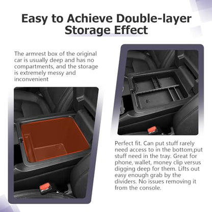 LUWU 2026 Passport Center Console Organizer Compatible with 2026 Honda Passport RTL/TrailSport Accessories ABS Armrest Storage Box Tray Organizer Insert Tray w/Adjustable Partitions