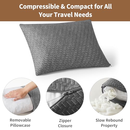 Small Shredded Memory Foam Pillow, Camping Pillow Travel Pillow - Compressible Medium Firm, Breathable Cover, Ideal Backpacking Hiking, Airplane and Car