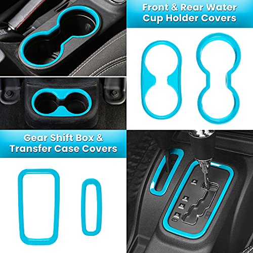 18 PCS Full Set Interior Decoration Trim Kit Steering Wheel Center Console Door Handle Air Conditioning Vent Cup Holder Gear Cover Trim for Jeep Wrangler JK JKU 2011-2018 4-Door (Light Blue) - color: Light Blue