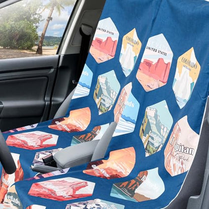 Hahafelt Car Seat Towel Covers with Storage Bag, 63 x 32 Inch Universal Non Slip Waterproof Sweat Protector for Car Truck, Gym Swimming Running, Machine Washable(2 Pack,Multi National Parks 1) - style: Multi National Parks 1