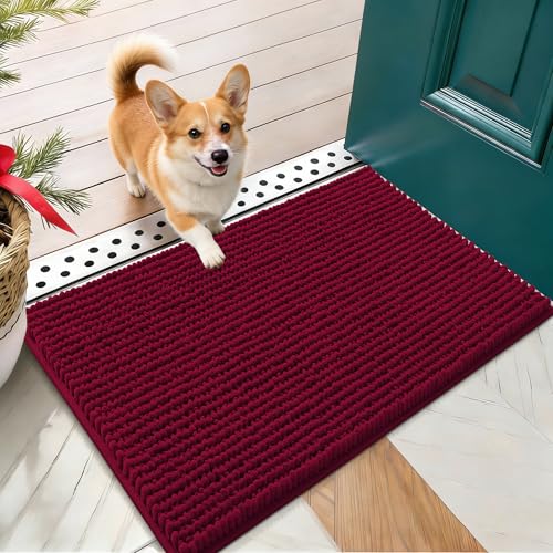 OLANLY Dog Door Mat for Muddy Paws 24x16, Ultra Absorbent Chenille Mud Doormat, Non-Slip Washable and Dirt Trapping Doormat for Indoor Entryway, Quick-Dry Indoor Pet Bed Mats for Dogs, Burgundy - color: Burgundy, size: 24" X 16"