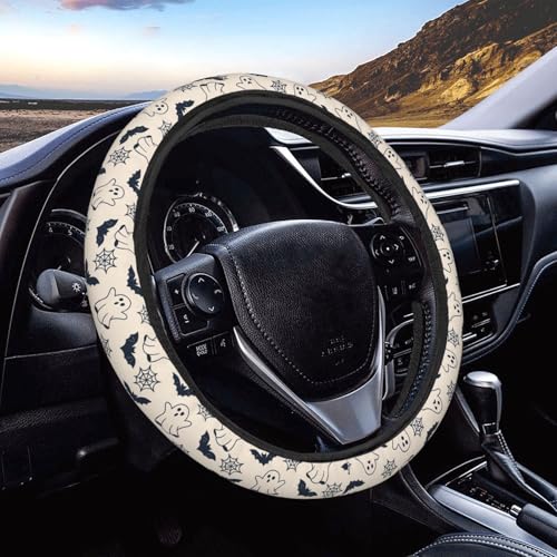 Cute Black Ghost Bats Spider Webs Steering Wheel Cover for Women Men, Non-Slip Steering Wheel Protector Car Wheel Covers, Universal 15 Inch Fit for Auto, Suvs, Truck - color: Cute Black Ghost Bats Spider Webs