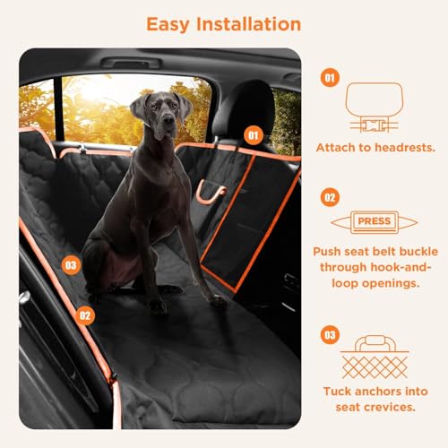 Waterproof Dog Car Seat Cover for Back Seat,Collapsible Scratchproof Dog Car Seats Covers,Nonslip Dogs Seat Cover with Mesh Window,Storage Pocket,Side Flaps,Universal Size Fit for Car/Truck/SUV
