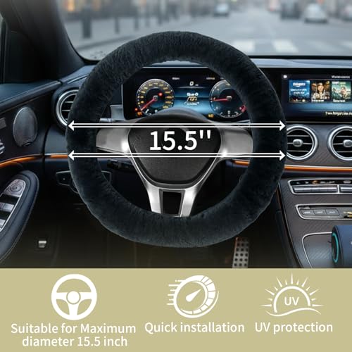 AEGIS Cover Sheepskin Steering Wheel Cover Premium Luxury AUS Genuine Merino Wool All-Season Non-Slip for Cars Fits 14.5-15.5" Wheels (Charcoal) - color: CC