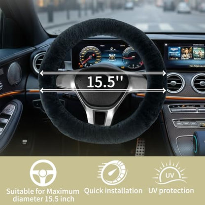 AEGIS Cover Sheepskin Steering Wheel Cover Premium Luxury AUS Genuine Merino Wool All-Season Non-Slip for Cars Fits 14.5-15.5" Wheels (Charcoal) - color: CC