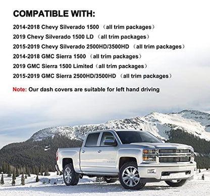 Dash Cover Custom Fit for 2014-2018 Chevy Chevrolet Silverado/GMC Sierra 1500,2015-2019 Chevy Silverado/GMC Sierra 2500HD 3500HD,Dashboard Pad Carpet no Forward Collision Alert (14-18,Black) Y32 - color: 14-18 Black