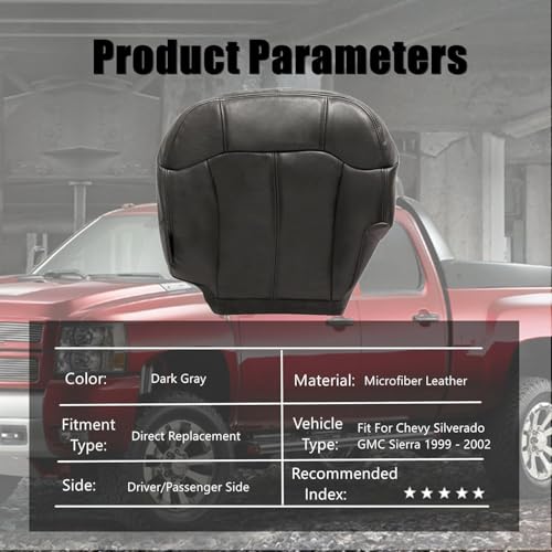 Priprilod #122 Dark Gray Leather Driver Side Bottom and Foam Cushion Replacement Seat Cover Compatible with Chevy Silverado Tahoe Suburban Avalanche GMC Sierra Yukon 1999 2000 2001 2002 - color: Dark Gray