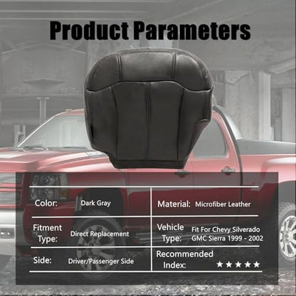 Priprilod #122 Dark Gray Leather Driver Side Bottom and Foam Cushion Replacement Seat Cover Compatible with Chevy Silverado Tahoe Suburban Avalanche GMC Sierra Yukon 1999 2000 2001 2002 - color: Dark Gray